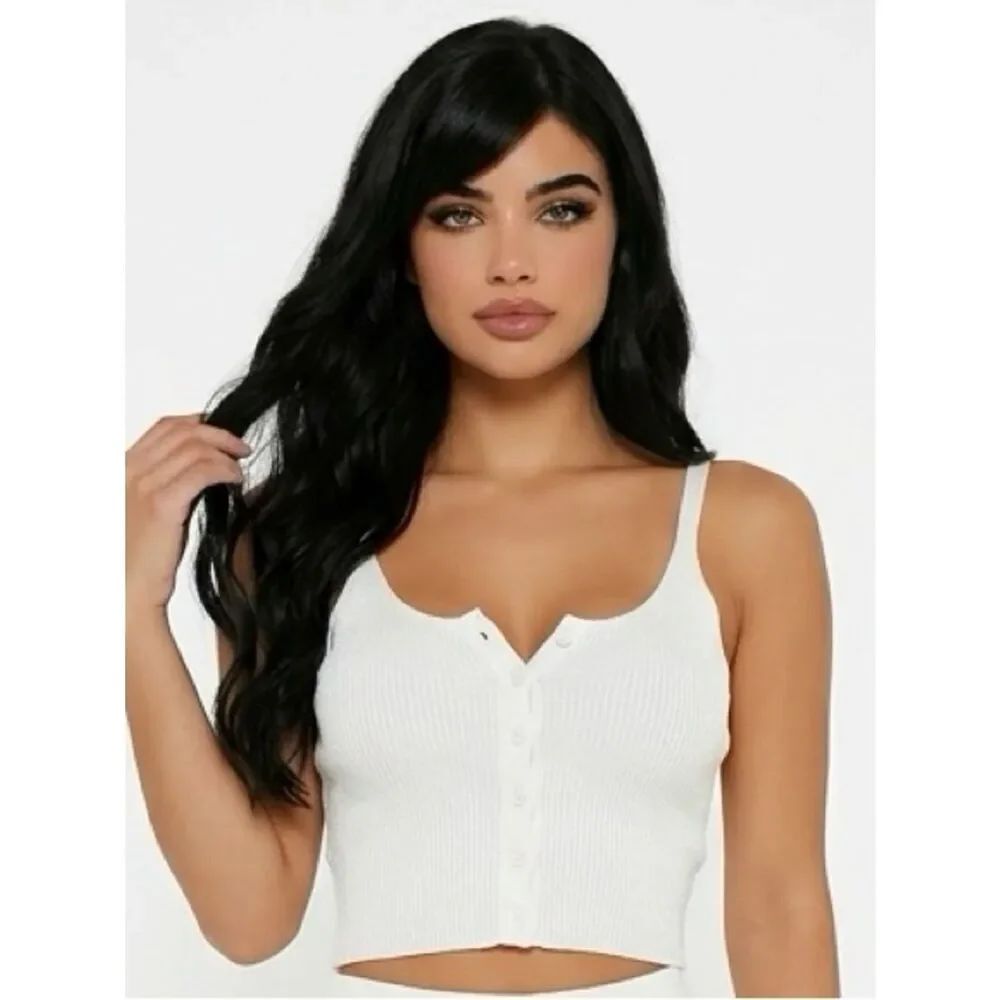 FOREVER 21 | NEW White Ribbed Button-Front Crop Tank Top Women’s Size Large